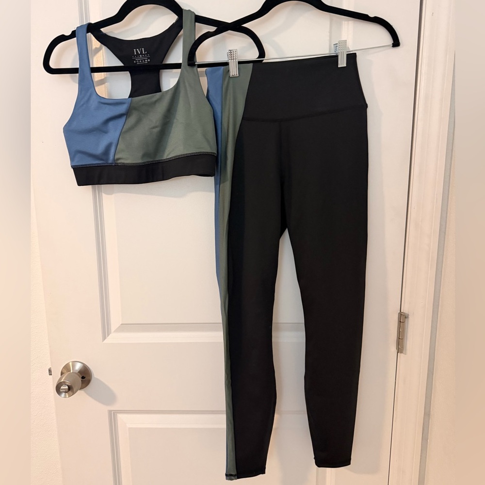 IVL Collective Colorblock Legging & Sports Bra Set Black Blue Green Size 6/8